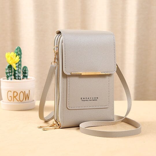 Bolsa Porta Celular Crossbody de Couro Legítimo Joias & Acessórios (Porta Celular 1) Dashui Cinza