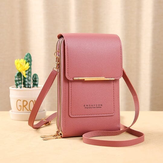Bolsa Porta Celular Crossbody de Couro Legítimo Joias & Acessórios (Porta Celular 1) Dashui Rose Escuro