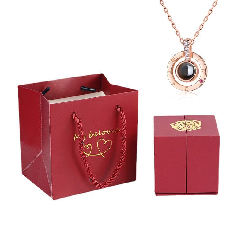 Presente Rosa Box "Eu Amo Você" em 100 Idiomas Joias & Acessórios (Colar 3) Dashui Dourada