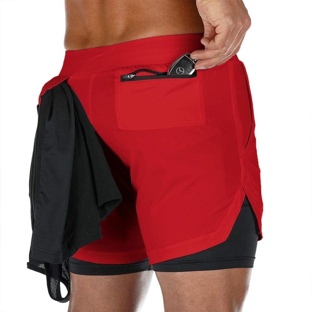 Shorts Dupla Camada Masculino para Academia Roupas (Shorts 1) Dashui Vermelho P
