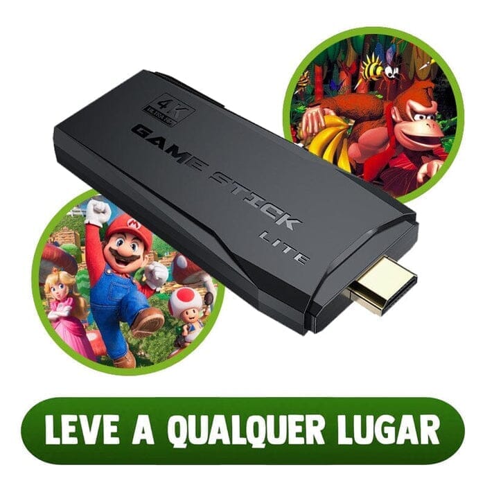 Super Game Stick Retrô - 10.000 Jogos 4K + 2 Controles Eletrônicos (Videogame 1) Dashui