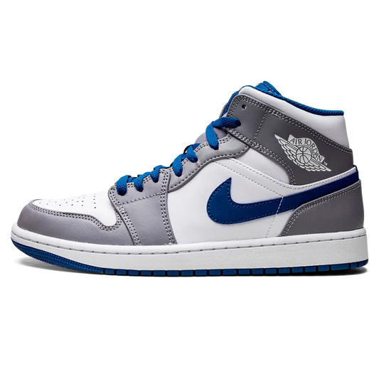 Tênis Air Jordan 1 Mid Masculino "True Blue" Cinza / Azul - DQ8426-014