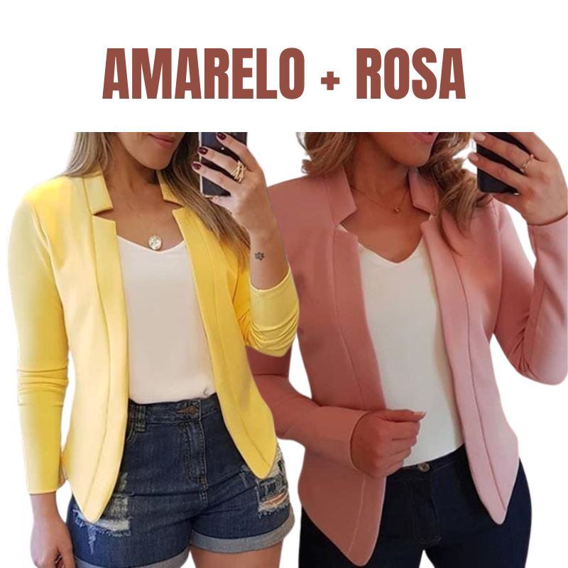 Blazer Executiva Charme para Trabalho e Casual [COMPRE 1, LEVE 2] FEMININO - BLUSA - BLAZER EXECUTIVA Dm Stores PP Amarelo + Rosa 
