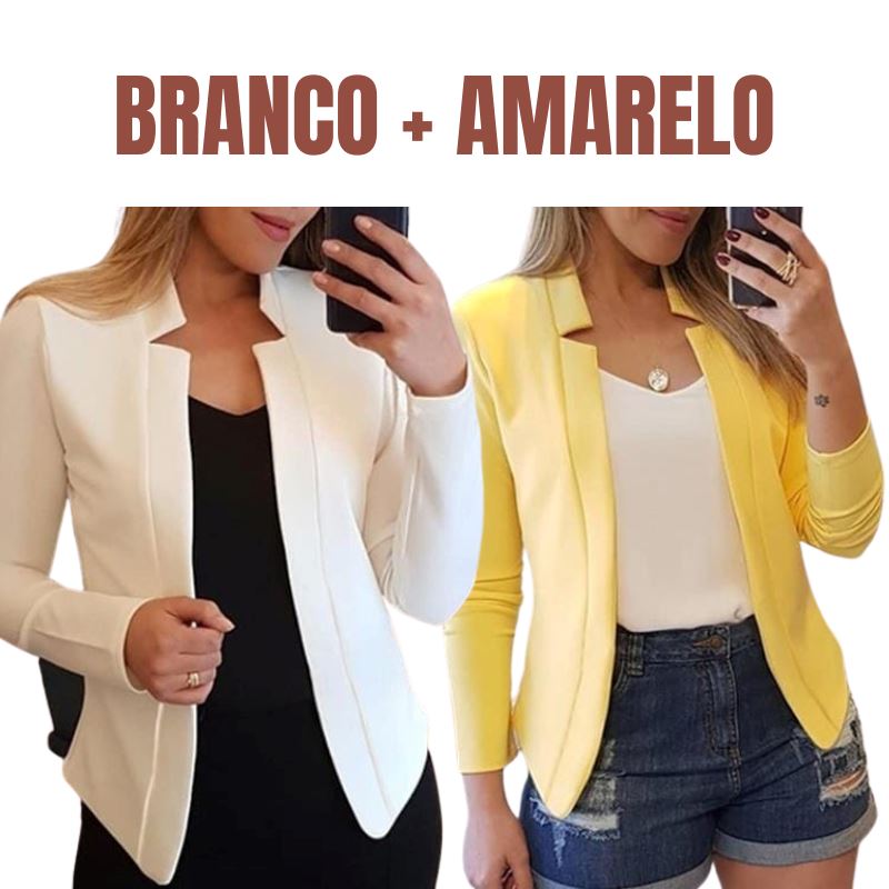 Blazer Executiva Charme para Trabalho e Casual [COMPRE 1, LEVE 2] FEMININO - BLUSA - BLAZER EXECUTIVA Dm Stores PP Branco + Amarelo 