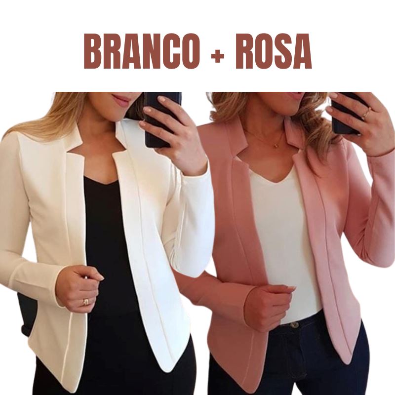 Blazer Executiva Charme para Trabalho e Casual [COMPRE 1, LEVE 2] FEMININO - BLUSA - BLAZER EXECUTIVA Dm Stores PP Branco + Rosa 