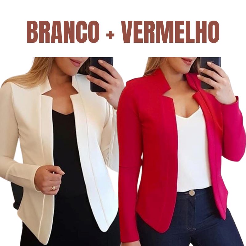 Blazer Executiva Charme para Trabalho e Casual [COMPRE 1, LEVE 2] FEMININO - BLUSA - BLAZER EXECUTIVA Dm Stores PP Branco + Vermelho 