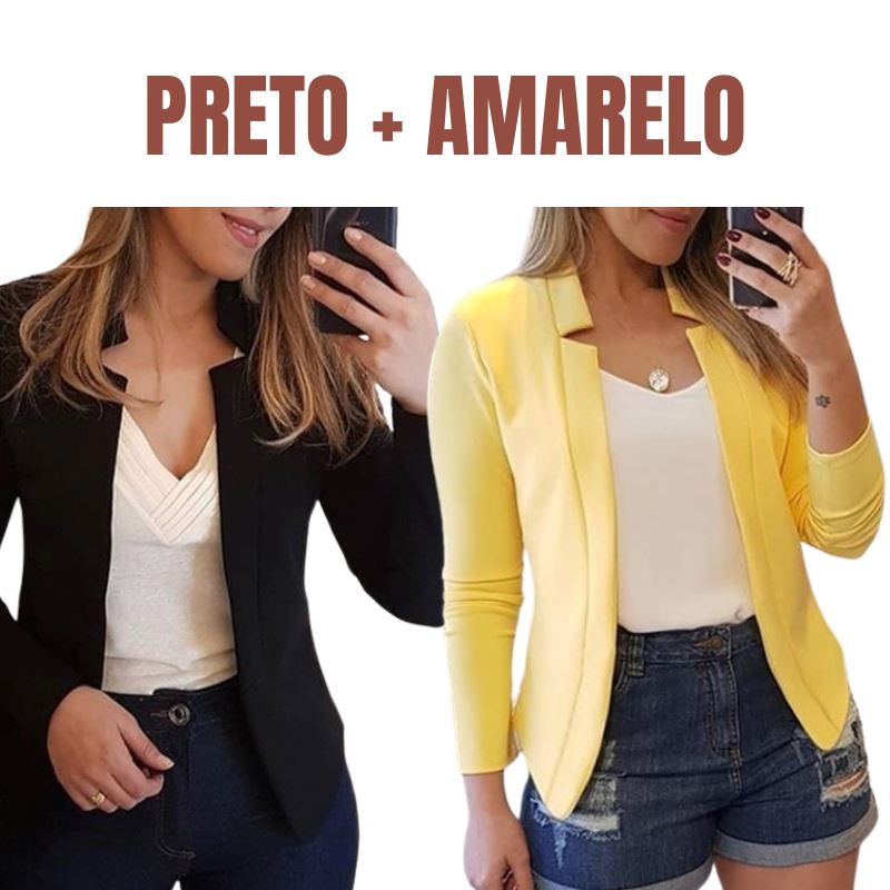 Blazer Executiva Charme para Trabalho e Casual [COMPRE 1, LEVE 2] FEMININO - BLUSA - BLAZER EXECUTIVA Dm Stores PP Preto + Amarelo 