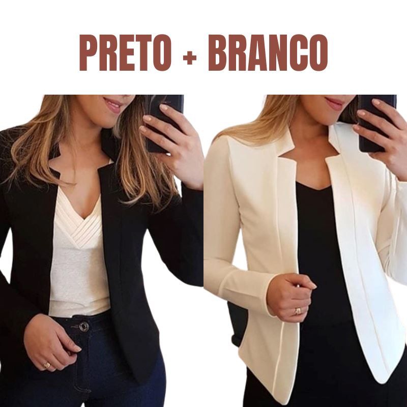 Blazer Executiva Charme para Trabalho e Casual [COMPRE 1, LEVE 2] FEMININO - BLUSA - BLAZER EXECUTIVA Dm Stores PP Preto + Branco 