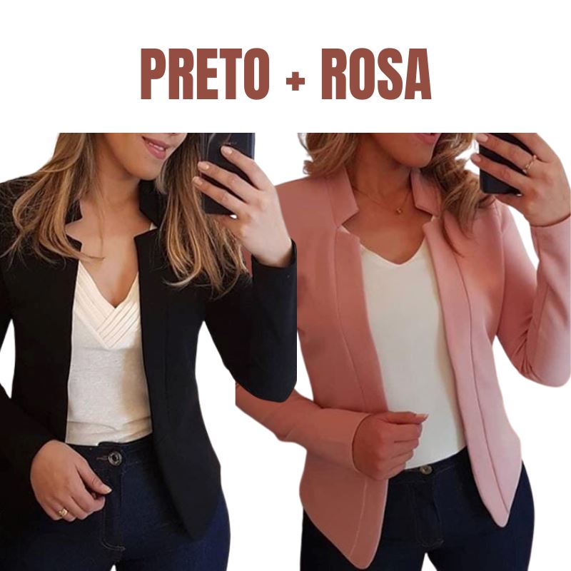 Blazer Executiva Charme para Trabalho e Casual [COMPRE 1, LEVE 2] FEMININO - BLUSA - BLAZER EXECUTIVA Dm Stores PP Preto + Rosa 