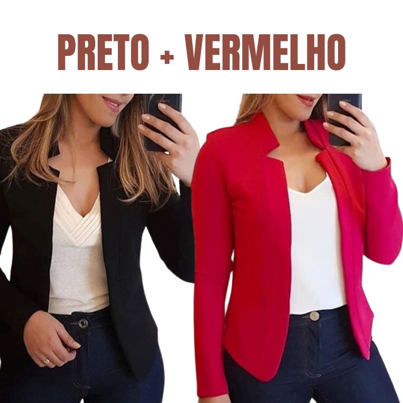 Blazer Executiva Charme para Trabalho e Casual [COMPRE 1, LEVE 2] FEMININO - BLUSA - BLAZER EXECUTIVA Dm Stores PP Preto + Vermelho 