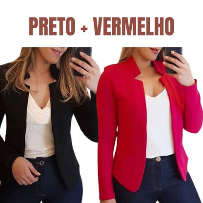 Blazer Executiva Charme para Trabalho e Casual [COMPRE 1, LEVE 2] FEMININO - BLUSA - BLAZER EXECUTIVA Dm Stores PP Preto + Vermelho 