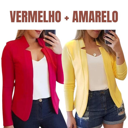 Blazer Executiva Charme para Trabalho e Casual [COMPRE 1, LEVE 2] FEMININO - BLUSA - BLAZER EXECUTIVA Dm Stores PP Vermelho + Amarelo 