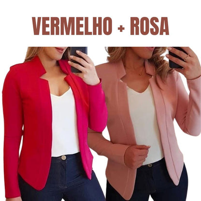 Blazer Executiva Charme para Trabalho e Casual [COMPRE 1, LEVE 2] FEMININO - BLUSA - BLAZER EXECUTIVA Dm Stores PP Vermelho + Rosa 