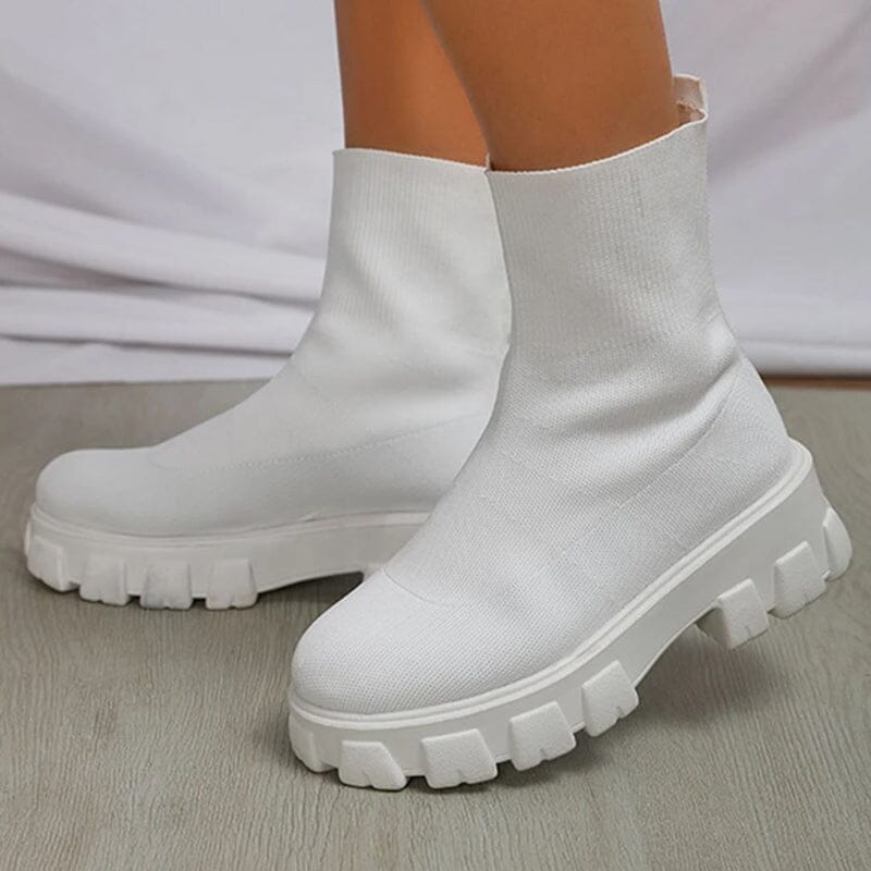 Bota Feminina Coturno Calçados (Bota Feminina 5) Dashui Branco 35 
