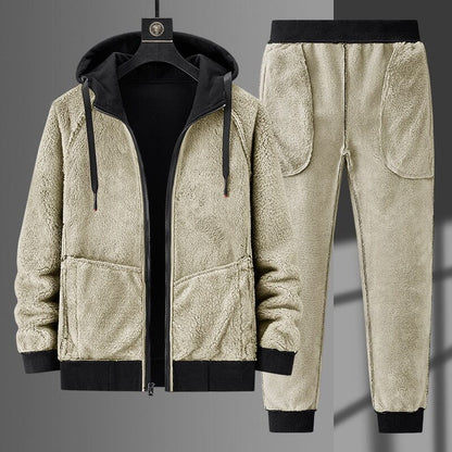 Conjunto de Moletom Plus Size forrado por dentro - CurveComfort Roupas (Jaqueta Masculina 2) Dashui Bege 