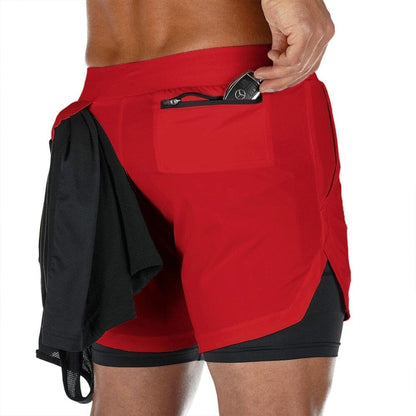 Shorts Dupla Camada Masculino para Academia Roupas (Shorts 1) Dashui Vermelho P 