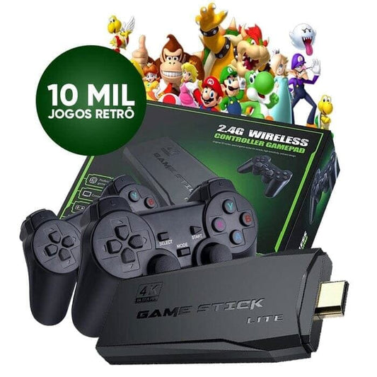 Super Game Stick Retrô - 10.000 Jogos 4K + 2 Controles Eletrônicos (Videogame 1) Dashui 